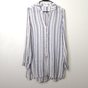 CP Shades 100% Linen Blue Stripe Long Sleeve Tunic w/ Pockets Beach Lagenlook XS